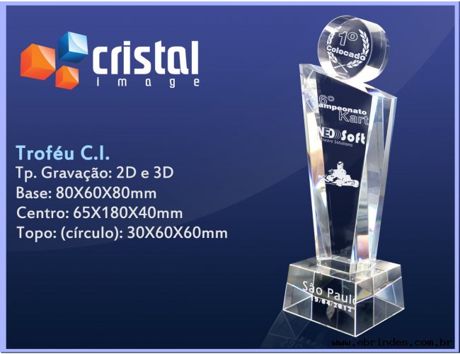 Troféu Cristal Gravação Laser 2D ou 3D