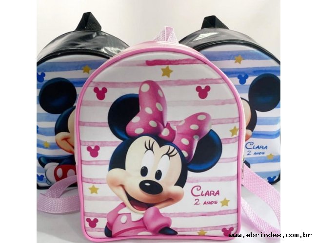 Mochila G Redonda Personalizada Tema Minnie e Mickey