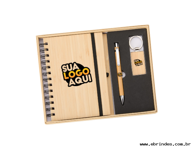 Kit Executivo Ecológico 3 Peças Bambu Personalizado
