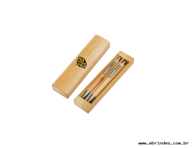Kit Ecolgico Caneta e Lapiseira Bambu Personalizadas