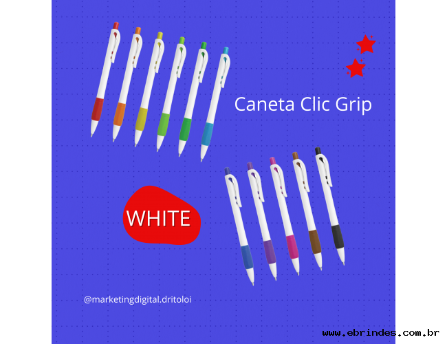 Caneta Clic Grip White